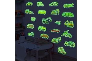 SINEKONG Adesivi Murali Automobili Trasporto Luminosi Adesive da Parete Fluorescenti Auto Costruzione Veicoli Adesivo Murale Decorazione Murale Bambini Ragazzi Camera da Letto Cameretta Verde