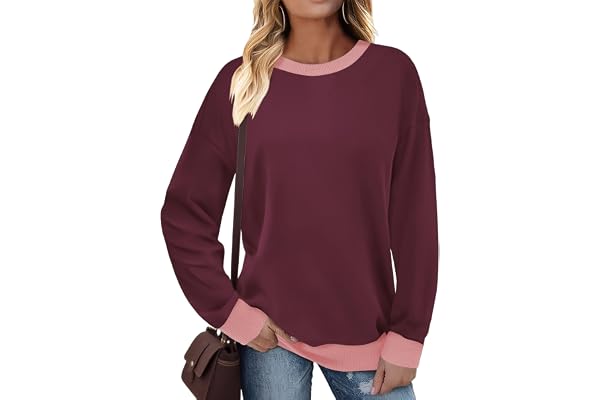Cuptacc Damtröja, långärmad rund hals, kontrast, långärmad tröja | Rund hals, oversized, manschett, drop-axel, långärmad, höst, vinter, casual, dam