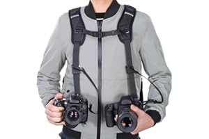 Tracolla doppia fotocamera imbracatura doppia fotocamera cinghia da polso e di sicurezza cinghia regolabile a rilascio rapido per DSLR SLR (ZTOWOTO)