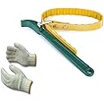 Inditrust Box End Belt Type Oil Filter Wrench Auto Tool Engine Box Spanner Oil Fuel Filter Wrench Tool Spanner Key Tool (Yellow, 225 Single Sided Adjustable Wrench) (9 inch) with GLOVES