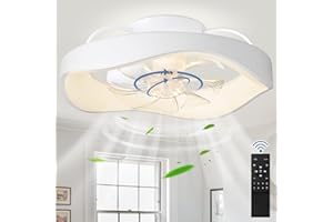 Depuley Ceiling Fan with Lights and Remote, Low Profile Ceiling Fans-360-Degree Rotation, 3CCT Adjustable, LED Dimmable Fan Lights, 6 Speeds Timing Modern Fan for Kitchen, Bedroom, White, 20 Inch