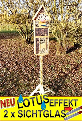 Tolles INSEKTENHOTEL MIT STÄNDER UND TRÄNKE SDV-HOLO-MS und FUTTERPLATZ, mit Spezialoberflächenbeschichtung „LOTUS“, Futterstelle, hellbraun braun Nistkasten Schmetterling Schmetterlingshaus als Ergänzung zum Meisen Nistkasten Meisenkasten oder zum Vogelhaus Vogelfutterhaus Futterstation für Vögel Insektenhäuschen – Insektenhotels, , Marienkäferhaus-Marienkäfer-Marienkäferkasten-Schmetterlingshaus-Schmetterlinge,Gartendeko - 3