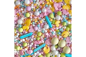 BAKE BOX BOUTIQUE Easter sprinkles for cakes cupcake edible toppers sprinkle mix blend lilac pink yellow bunny pearls party decoration baking biscuits cake topper balls chocolate balls HOPPY EASTER