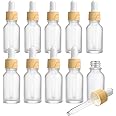 Yalbdopo 10Pcs, 10ml Frosted Clear Glass Bottles with Dropper Pipettes, Mini Empty Dropper Bottles Wood Grain Plastic Cap Refillable Sample Container for Essential Massage oils/Chemical Liquid