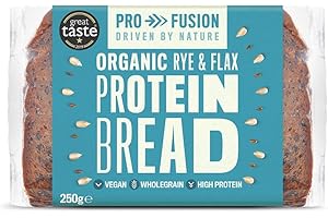 Profusion Organic Protein Bread 250g, Pack of 9 - Rye & Flax Seed - Wholegrain, Source of Fibre & Alternative to Wheat Bread - Low Carb Bread - Vegan & Plant-Based Protein
