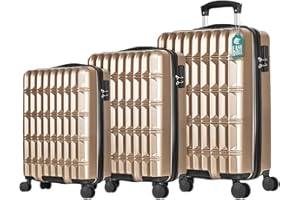 PROVITERA Set 3 Valigie Rigide in ABS, Valigia Rigida 38-59 - 90 Litri, Manico Telescopico, Ruote Easy Roll, Trolley Resistente e Leggero da Viaggio, Bagaglio a Mano (Oro)