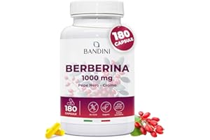 Bandini® Berberina 1000mg pura alto dosaggio | 180 capsule vegane - Berberin HCl da Berberis Aristata al 97% + Cromo e Pepe Nero | Massimo assorbimento - Funzione digestiva, epatica, intestinale