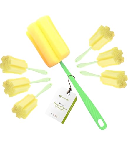 Set da 3 Spazzole in Spugna per Bottiglie, Spugna Pulizia per Tazze, Spugna Pulizia Morbida per Bottiglie, Manico Lungo Regolabile per Tazze, Bottiglie D'acqua, Bicchieri di Vino e Biberon
