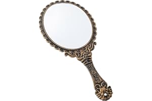 CUTITIUU Golden Rose Cosmetic Mirror,Vintage Handspiegel antiker Stil Spiegel,Vintage Floral Mirror Large Electroplated Rose Handheld Mirror,Portable Cosmetic Mirror,Hand Mirror,Vintage Hand Mirror (Bronze)