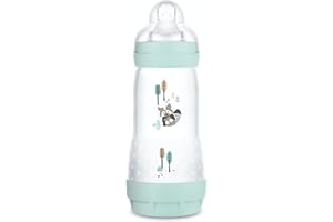 MAM Biberon Easy Start Anti-Colique (320 ml), biberon bébé idéal pour l'allaitement mixte, tétine débit 3, base aérée anti-colique, Aqua