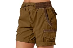 ORANDESIGNE Shorts Cargo Femme Été Léger Taille Elastique Pantalons Court Taille Haute Fermeture éclair pour Randonnée Golf Loisir Safari avec Multi-Poches