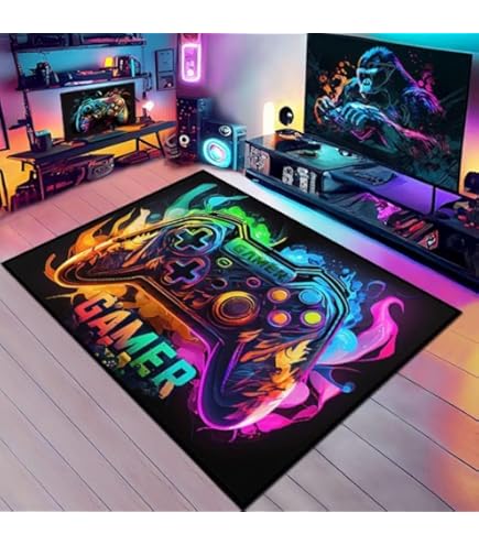 PEIHUODAN Tapis Gaming Style Lumière Linéaire 3D – Un Indispensable Pour Les Chambres D’Ados, Les Salles De Espaces E-Sport, Tapis Zone Néon Moderne