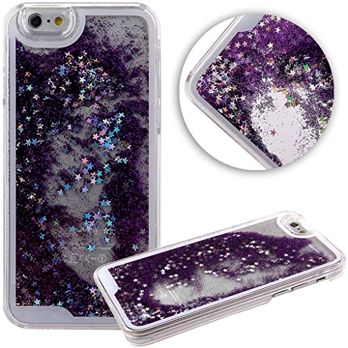 Preisvergleich Produktbild Nnopbeclik iphone 6 6S (4.7") 3D Flüssigkeit Schutzhülle Transparent Durchsichtige Handytasche Glänzend Glitzer Star Sterne Fließen Flüssig Flüssigkeit Handyhülle Handy Hülle Case Tasche Crystal Case Durchsichtig Schutzhülle Etui Bumper Für iphone 6 6S (4.7") , Lila + 1x Display Schutzfolie Folie