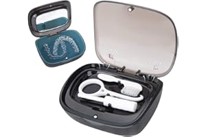 LdawyDE Denture Box, Retainer Case Set - Denture Brush, Chewies and Removal Tool Included - Mirror Attached for Convenience