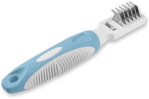 Pets First Professional Pet Mat Remover - Dematting Tool for Grooming Cats & Dogs - Removes Matted Fur, Tangles, Knots, Loose Hair & Dirt - Stainless Steel, Gentle Teeth,Blue,7 x 1 inches