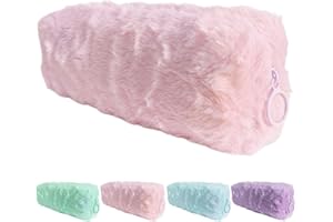 BELUIN Estuche Escolar para mujer - Estuches Escolares para Guardar Material De Papelería O Maquillaje De Peluche En Color Pastel - Neceser Pequeño De Un Compartimento (Rosa)