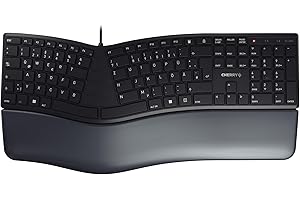 ‎CHERRY CHERRY KC 4500 Ergo, Ergonomische Tastatur, Deutsches Layout (QWERTZ), Kabelgebunden, Handballenauflage mit Memory-Schaum, Geschwungenes Tastenfeld, Schwarz