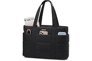 LOVEVOOK Tote Bags for Women, Lightweight Puffer Work Bag with Zip, Large Quilted Laptop Handbag Ladies Teacher Uni Shoulder for University College School Shopping Travel