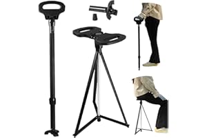 PLOGGING Silla de caña portátil Plegable, bastón Ligero con Asiento, bastón de Asiento trípode Resistente para Hombres y Mujeres con Bolsa de Viaje, bastón de Caminar con Asiento para Ancianos, Adultos