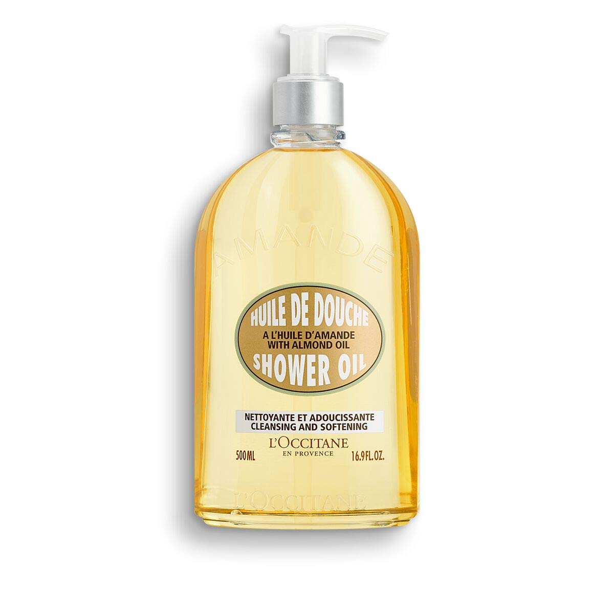 L'Occitane Cleansing & Softening Almond Shower Oil, 500ml | Oil-to-Milky Lather | Softer Skin | Smooth Skin | Cleanse Without