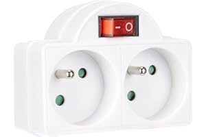 Electraline 531192 Adapteur Fiche Multiprise Biplite avec Interrupteur 2 Prise 16A, Blanc