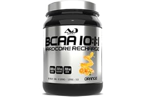 ADDICT SPORT NUTRITION AD BCAA | Acide amine musculation | Bcaa poudre | Bcaa 10:1:1 | Hardcore Recharge BCAA 10:1:1|300 g | Gout Orange |