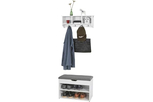 SoBuy Vägggarderobsset, hallset, hallmöbler, skobänk med sits, vägggarderob FSR25-HG+FRG48-W