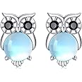 Owl Earrings 925 Sterling Silver Hypoallergenic Animal Stud Earrings Moonstone Owl Jewellery Graduation Gifts for Women Girls Girlfriend
