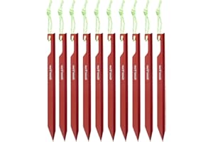 GEERTOP 10pcs Piquets de Tentes en Aluminium Durable Pegs Ultra Résistant 15cm avec Cordon Réfléchissant pour Bâche de Camping Bâche de Plage (Rouge)