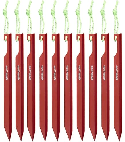 Lot De 10 Piquets De Tente En Alliage D'Aluminium 17,8 Cm + Corde + Sac Oxford - Ultra Légers Et Solides Pour Camping Randonnée (Rouge)