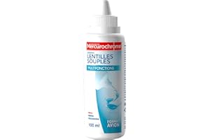 MERCUROCHROME – Solution Lentilles Souples Multifonctions - Rince, Nettoie et Décontamine - Entretien Journalier - Format Voyage Adapté à l'avion – 100mL