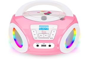 TinyGeeks Tunes CD PLAYER BAMBINI - NUOVO - Radio FM - Batterie incluse - LETTORE CD BAMBINI con altoparlanti - Regalo perfetto per bambini - Rosa
