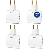 Pack 4 Thief Flat Plug 3 Sockets with Fine Design for Small Spaces - Flat Wall Thief with 180&ordm; Swivel Head - American and Eur