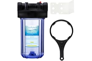 Geekpure 10 Inch Big Clear Water Filter Housing for Whole House Water Filtration with Wrench Bracket -1"BSP Port -4.5" x 10"