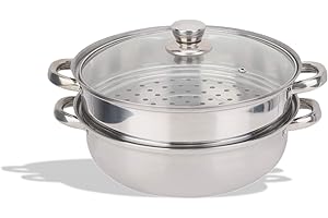 DENASH Pentola per la cottura a vapore, pentola per cottura a vapore a doppia caldaia a 2 strati, cucina in acciaio inossidabile da 27 cm / 11 pollici per la casa
