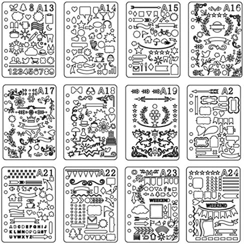 Buyby 12pc Stencils A5 Bullet Journal Drawing Template Painting Plate (B-02)