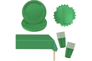 POPOYU Set di 53 stoviglie di carta verde, set di stoviglie per feste di Natale, tovaglia verde, rettangolari, piatti di carta, tovaglioli, bicchieri di carta per compleanni, matrimoni, decorazioni natalizie