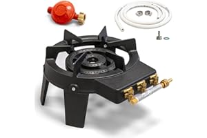 PROWELTEK - Rechaud à gaz en Fonte véritable 4 Pieds 2 bruleurs + Tuyau gaz Flexible 1.50m + Détendeur Propane TRIGLAV 9800