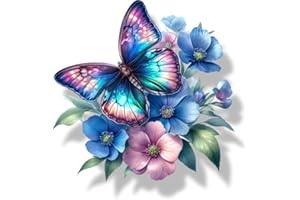 LAOGRAPHICS x4 Flower Vinyl Stickers Cover Marks Non Transparent Waterproof Floral Art Decals 1@ 20cm Tall Ideal for Toilets or car. 3@ 7cm Tall Ideal for Phone case, Cups & Wine Glass (Butterfly neon Blue)