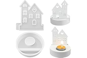 Aulese 2Pcs Silikonform Häuser mit Rundem Sockel, Silikonformen Gießformen Häuser Kerzenhalter, Silikonform Kerzenhalter Gießform Haus