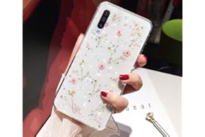 Herbests Kompatibel mit Samsung Galaxy A50 Hülle Getrocknete Blumen Glänzend Bling Glitzer Handyhülle Transparent Silikon Weich Ultra Dünn TPU Schutzhülle Crystal Case Stoßfest Tasche,Rosa