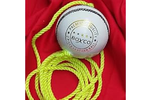 BOXCO Practice Hanging Cricket Ball Leather Standard Size White Practice Knocking Ball for Batting (7 ft Cord Included)