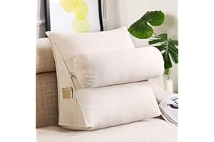 Nicole Knupfer Lesekissen Rückenkissen Kissen Dreieck Rückenlehne Keilkissen Taille Kissen Sofa Bürostuhl Lesen Bett Kissen Keilkissen mit Nackenrolle Fernsehkissen (Cremeweiß,45x45x20cm)