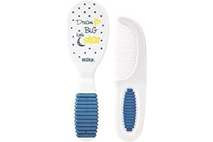 HOVUK Baby Hair Brush and Comb Set 15cm, 2Pcs Soft Bristles Hair Set for Massage and Reducing Cradle Cap of Newborn Babies 3+Months (Blue)