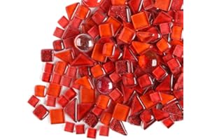 ANKTILY 200g Piastrelle Mosaico Vetro di Cristallo, Colori Misti Irregolari Tessere Mosaico Piccoli Pezzi di Vetro, Piastrelle Assortite per ​Lavori Artigianali,Decorazioni(Rosso)