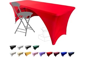 Dololoo Stretchable Tablecloths 6ft for Rectangle Tables with Open Back, Fitted Spandex Rectangular Patio Table Covers, Wedding, Party, Kitchen, Beauty Event Decoration Red