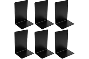 KURENY 6 Stück Buchstütze aus Metall, 19.5x13.5x10cm Buchhalter Regal mit Rutschfester Matte Buchstütze, Buchhalter Leseständer, für Schule, Zuhause, Bibliothek und Büro, Schwarz