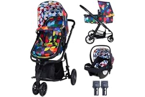 Cosatto Giggle 2 in 1 Travel System, Pram, Pushchair & Bay Car Seat - Birth to 18kg, Lightweight Compact Fold, Coverts from Pram to Pushchair & Free Raincover (Kaleidoscope)