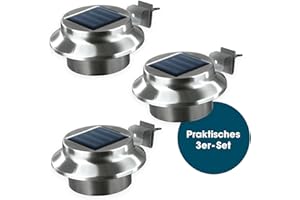‎EASYMAXX EASYmaxx Solar-Dachrinnenleuchten 3er Set, Edelstahl | Außenbeleuchtung | Kabellos | Beleuchtung