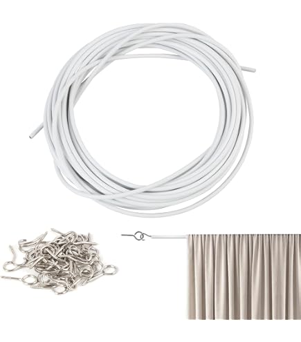 Câbles De Rideau Pinowu 2 X 3 M Avec œillets Et Crochets - Total 6 M Pour Voilages, Décorations, Suspension De Photos